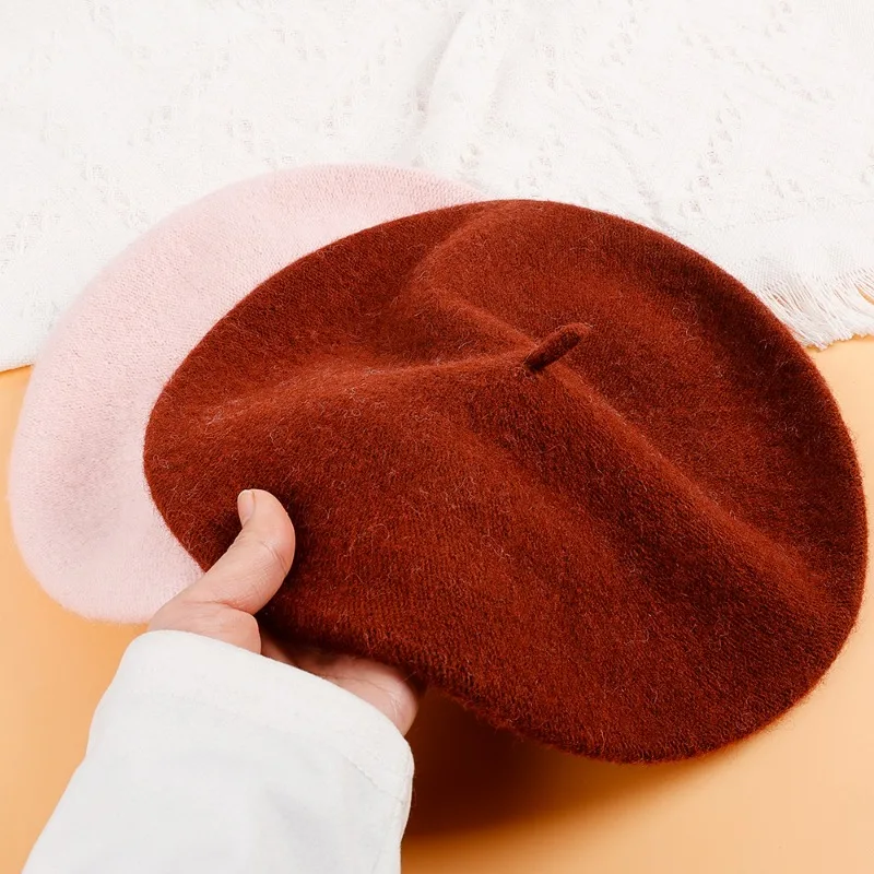 Vintage Wool Beret Caps Autumn Winter Women Girls Solid Color Thick Warm Flat Caps Painter Casual Beret Caps Fashion Simple Gift