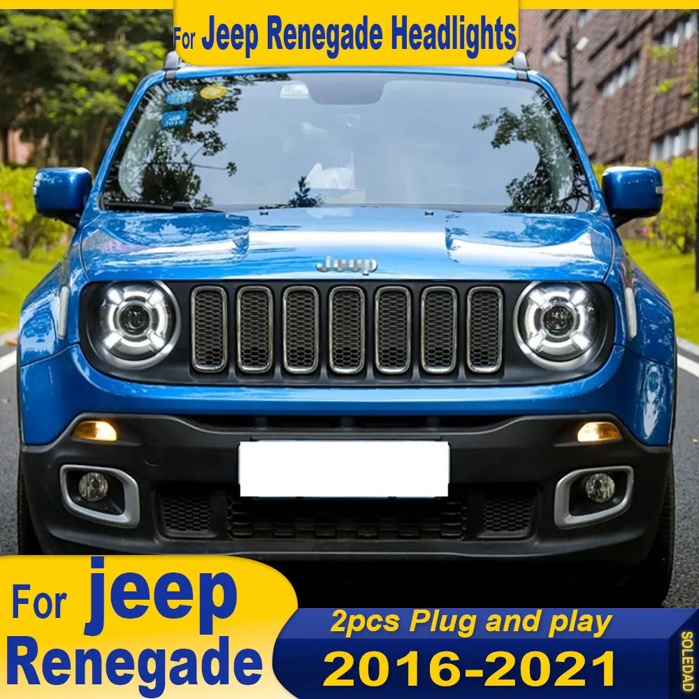

Светодиодный налобный фонарь для Jeep Renegade, светодиодные фары 2015-2021, фары Renegade DRL, указатель поворота, дальний свет, линза проектора «ангельский глаз»