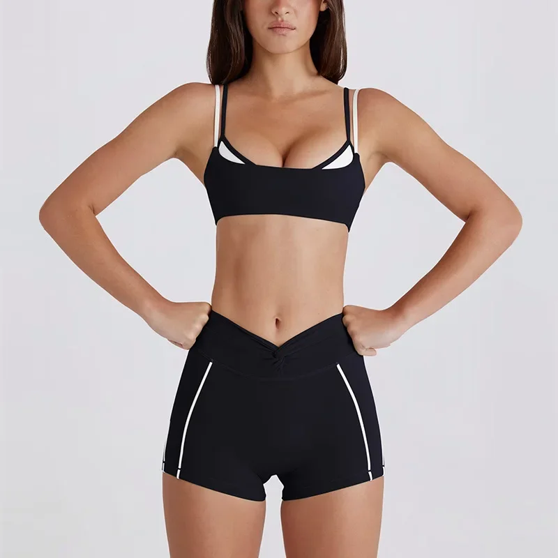 

2 Pieces Workout Tracksuit Sportswear Women's Yoga Set Gym Clothing High Waist Leggings Sexy Fitness Bra Shorts Sports Suit