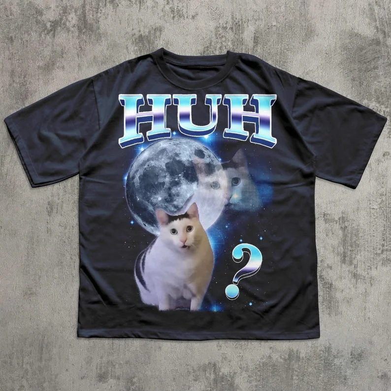 HUH مضحك دانك القط ميمي تي شيرت للجنسين قميص قبيح مجنون تي شيرت جوفي آه القطط زي سخيف T هدية الشارع ارتداء القمم