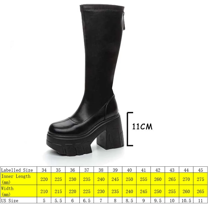 Fujin 11cm Microfiber Roman Spring Knee High Boots Ladies Hight Top Autumn Women Synthetic Leather Platform Wedge Ladies Shoes