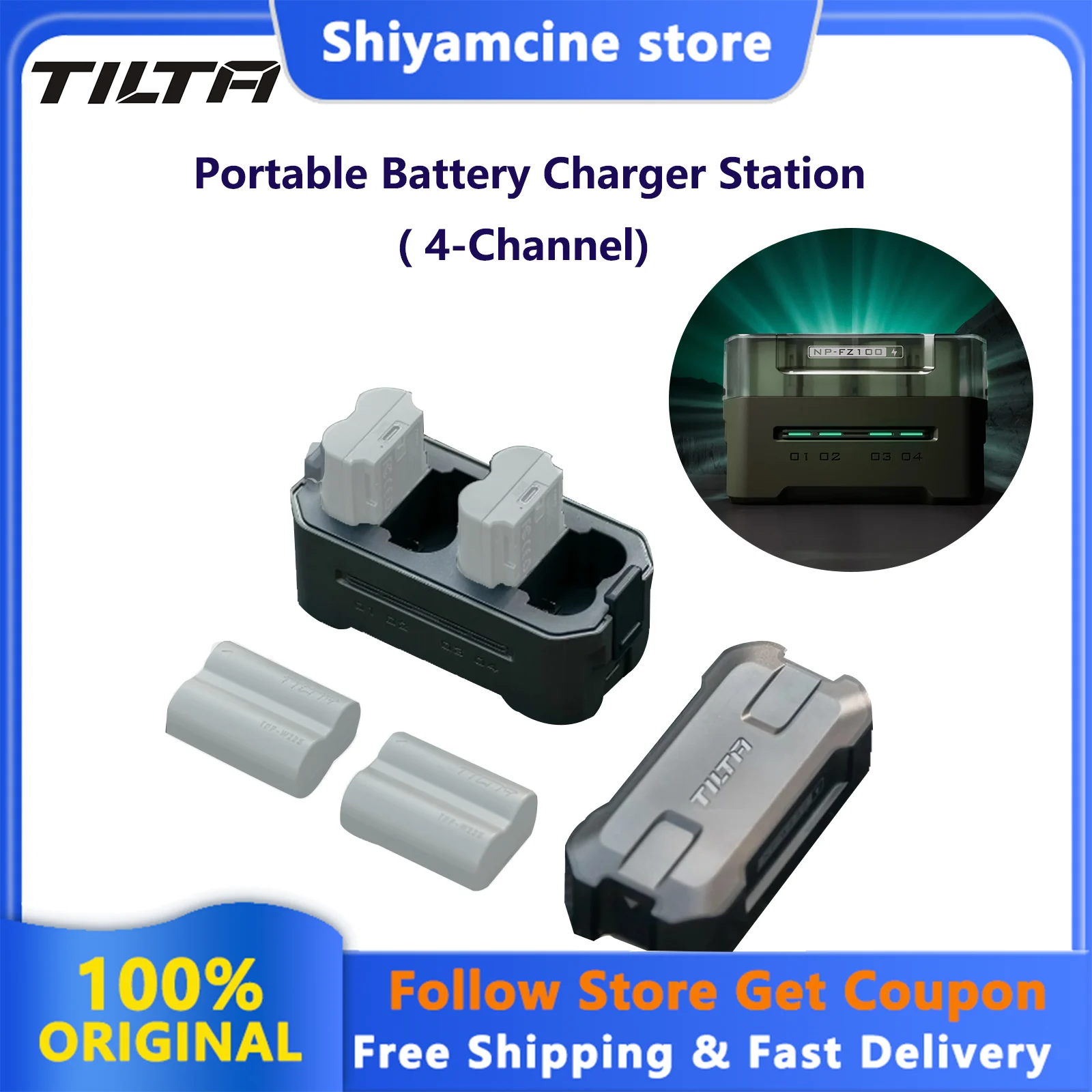 TILTA 4-канальное зарядное устройство, портативный чехол для аккумулятора Sony NP-FZ100/FW50, DMW-BLK22, EN-EL15, LP-E6, NP-W235, зарядная станция