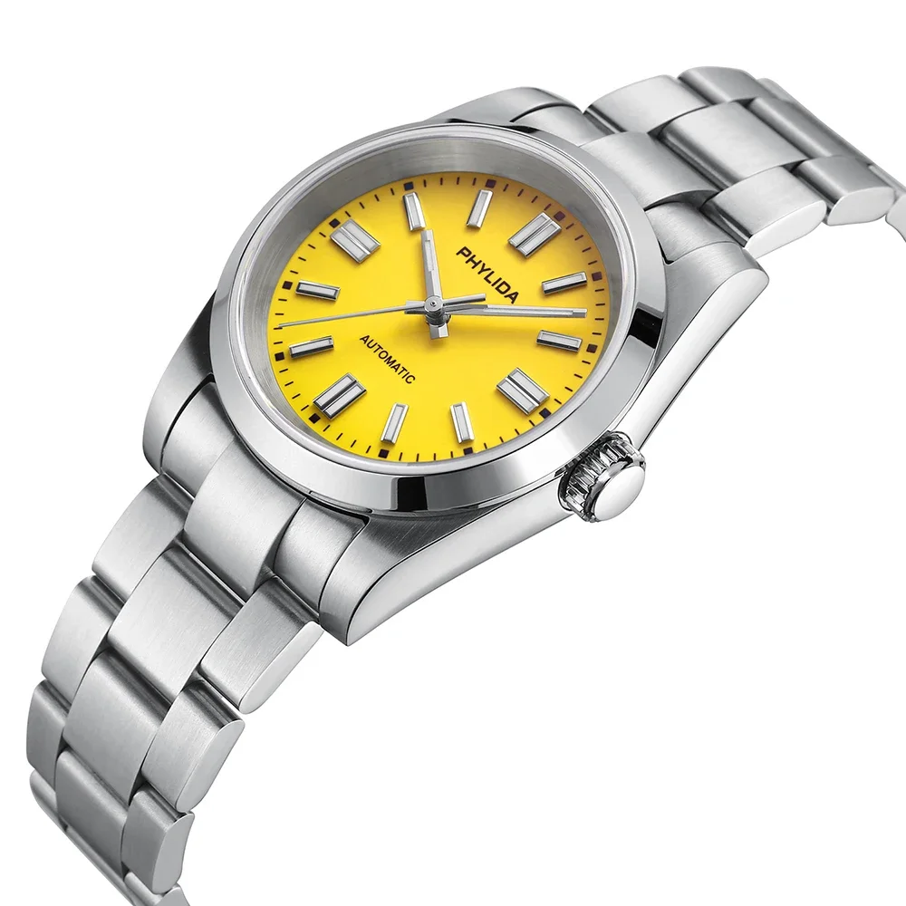 PHYLIDA 37mm Yellow Dial Wristwatch NH38A Automatic Men's Watches Perpetual Watches for Men fkEvNH35ASgI5