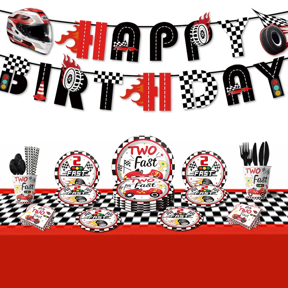 Sports car racing car theme kidsren's birthday party supplies tableware paper plates paper cups paper towels tablecloth decor...