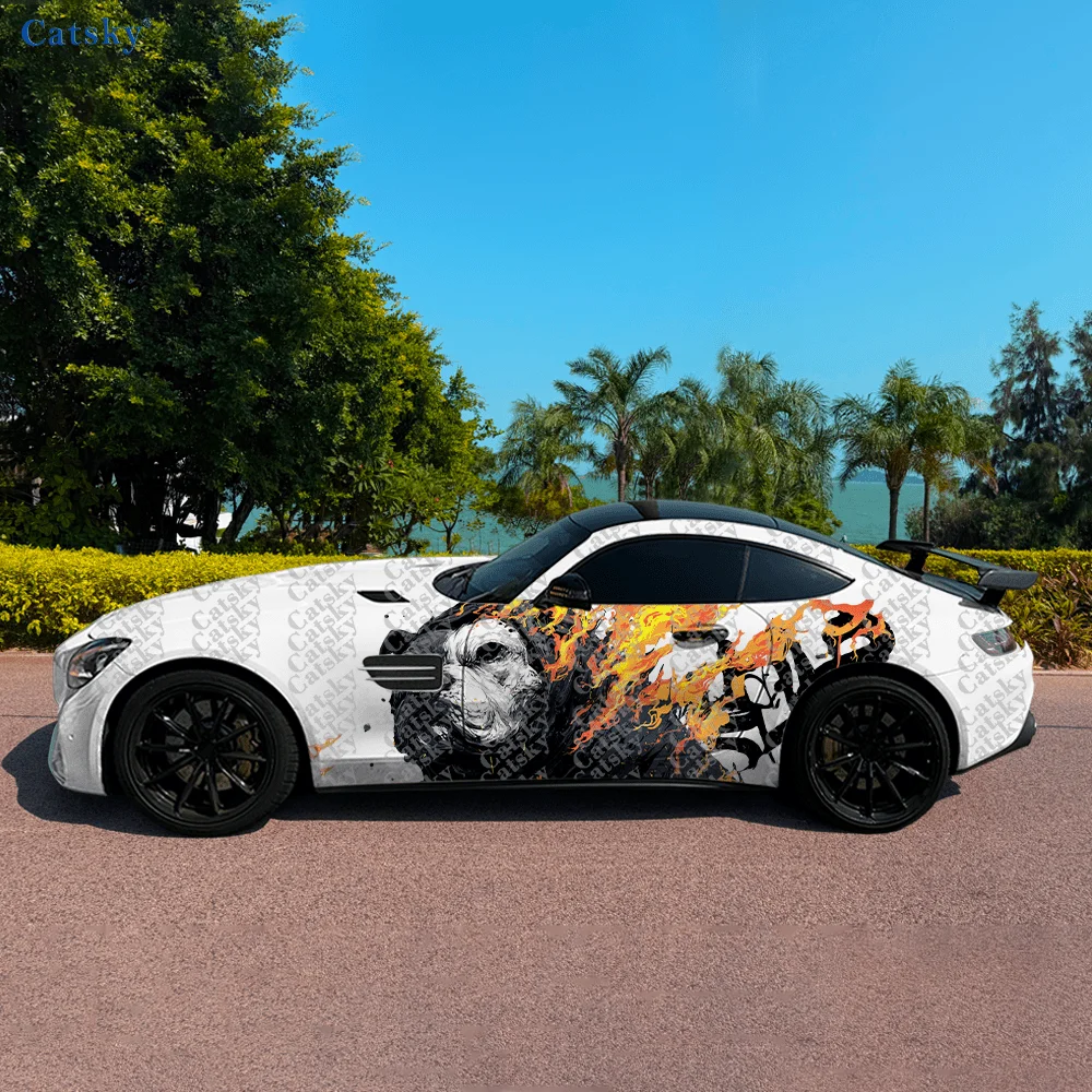 

2pcs Half-Dog Half-Skull Car Side Car Wraps, Self-Adhesive PVC Waterproof & Scratch-Resistant Stickers, Car Accessory Gift