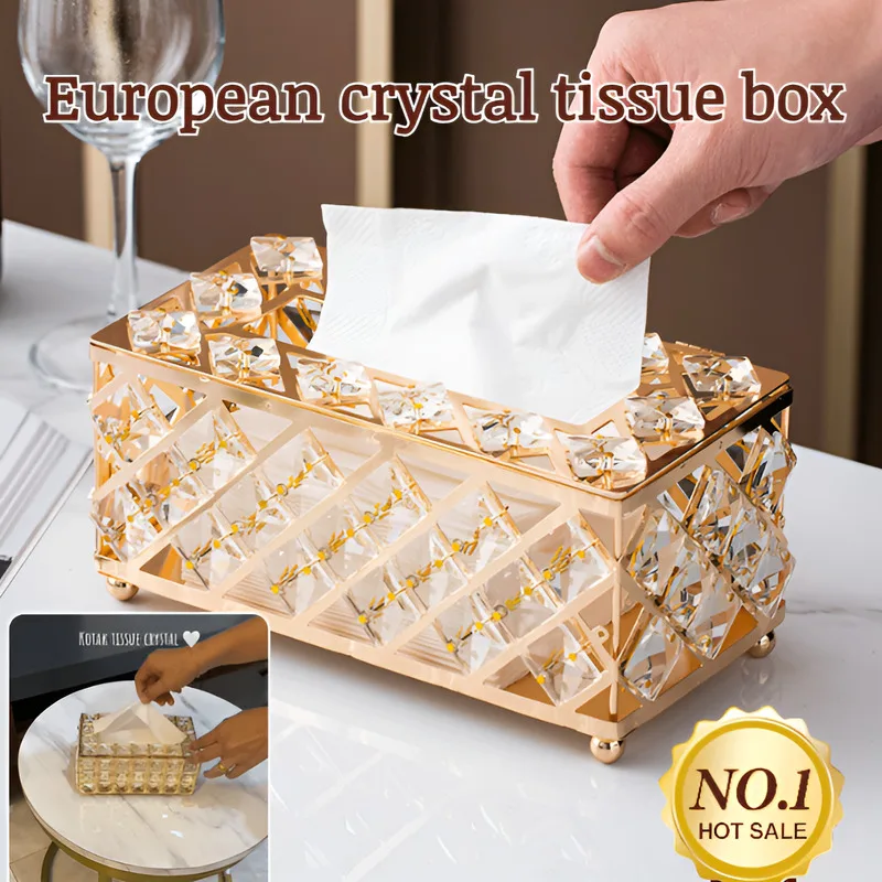 💕 حار 💕 [وصى به Netflix] صندوق مناديل فاخر/صندوق تخزين كريستال للمناشف الورقية/صندوق مناديل كريستال على الطراز الأوروبي/ورق