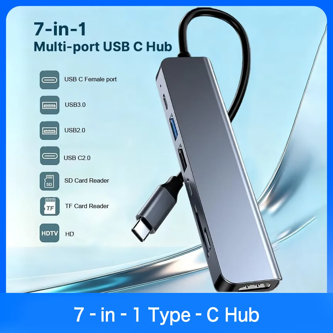 7‑in‑1 Type‑C Hub Multiport Adapter 4K30Hz HD  2.0 USB3.0 SD TF Reader for Samsung S10 Note Huawei Oppo