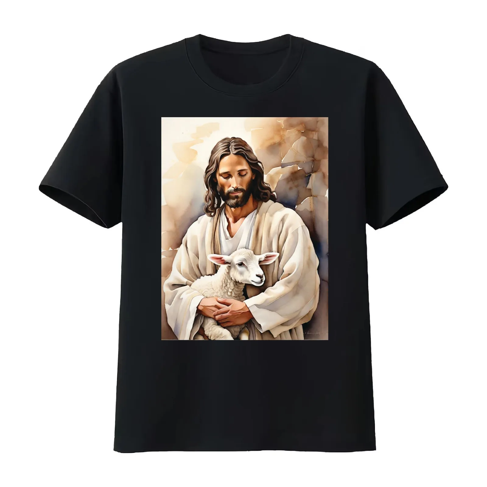 Christian Art: A Timeless Canvas Wall Art of Jesus and Lamb T-Shirt Summer Casual Cotton Tee Oversized Streetwear Tops