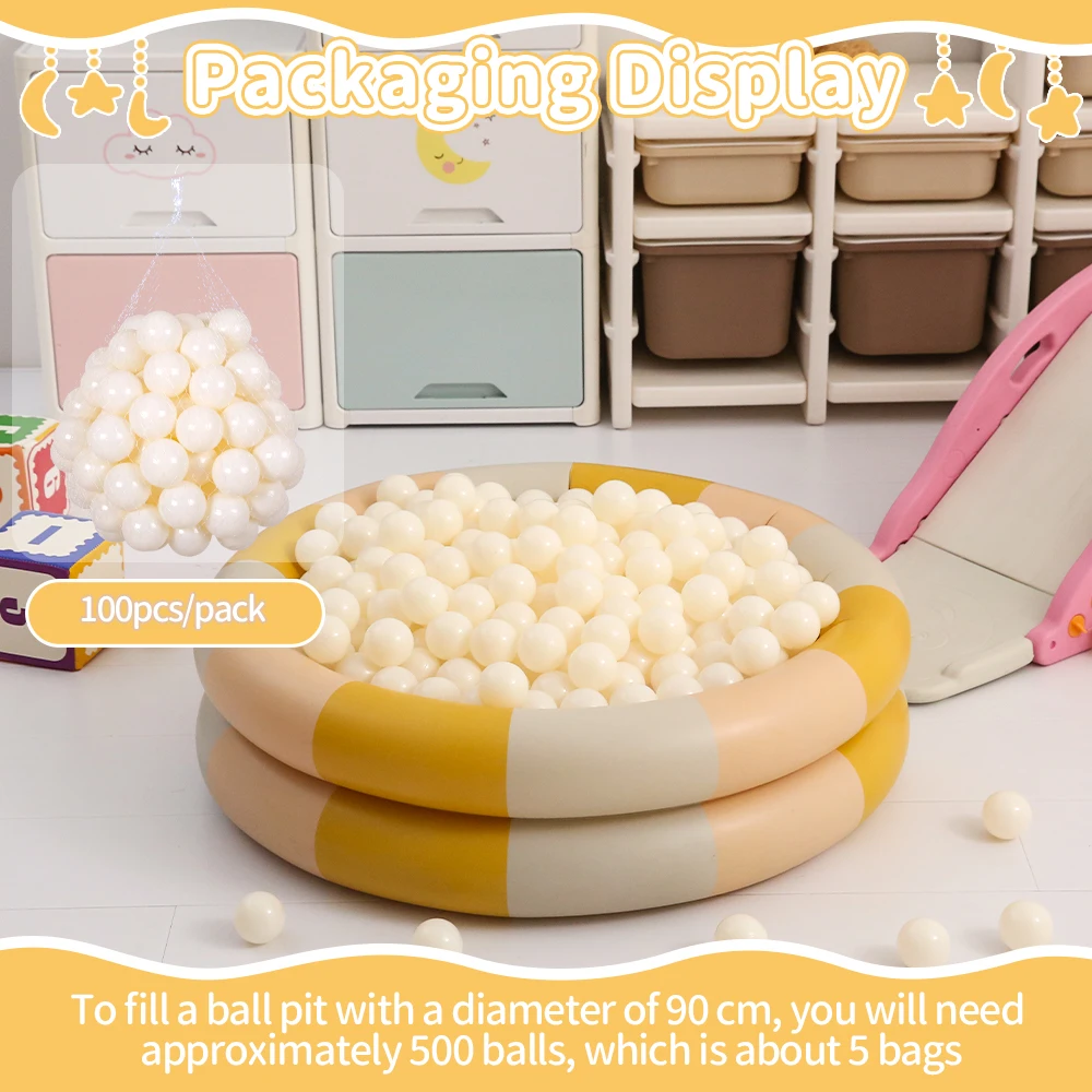5.5cm Crush Proof Plastic Ball Pit Balls Beige for Kids Play with Bag Ball Pit Toys Party Decorations