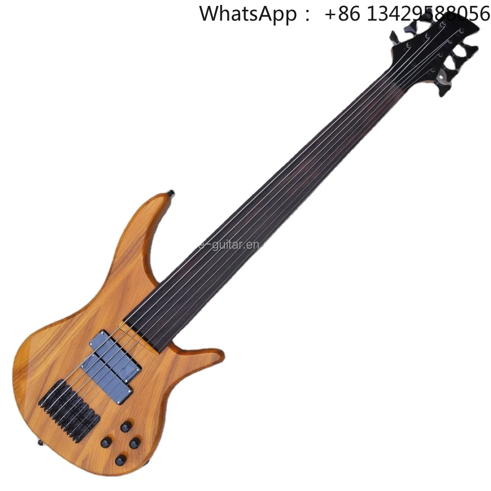 Flyoung Yellow 7 Strings Electric Bass Guitar Rosewood Fretboard Bass Fretless Bass Guitar
