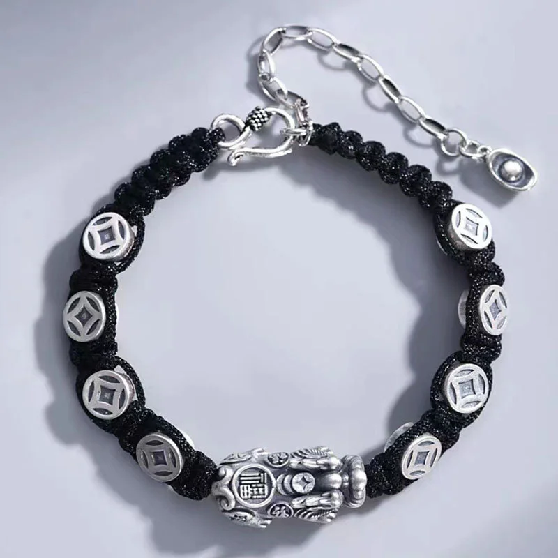 

Retro Wealth Animal Pixiu Coin Beads Bracelet For Men Jewelry Trendy Braided Rope Bracelet Male Hand Accessories