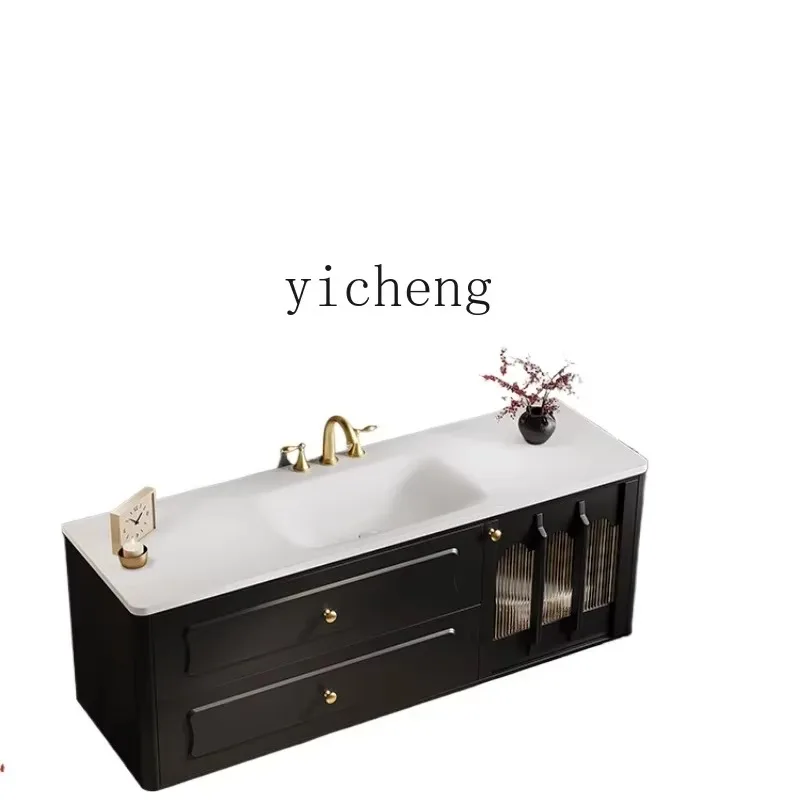 D29rock Slab Hot Bending Integrated Basin Bathroom Cabinet Combination Modern Washbasin Wash Basin Oak