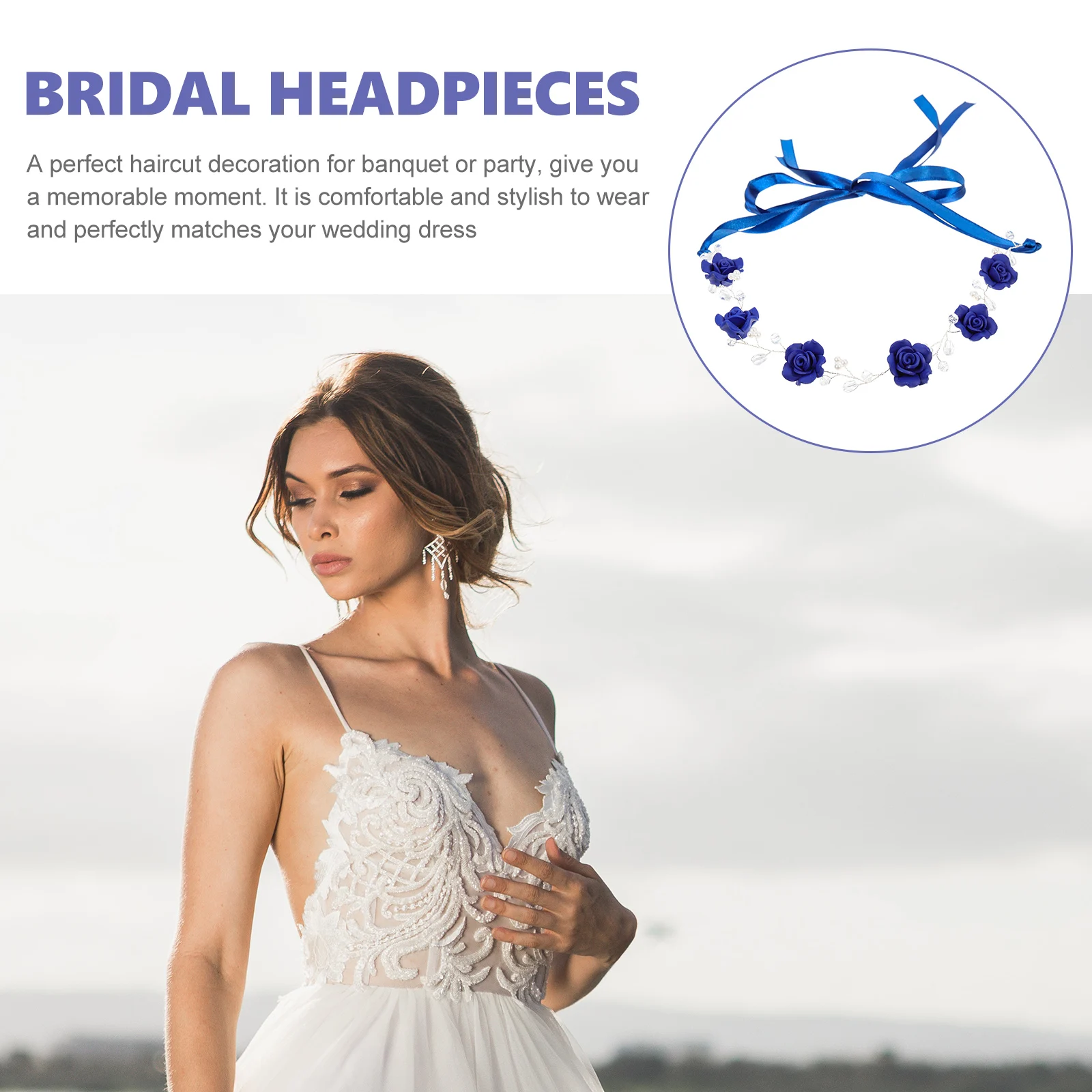 

Blue Hairband Navy Style Wedding Accessories Bridal Decor Rhinestone Headband Pearls Headdress Lightweight