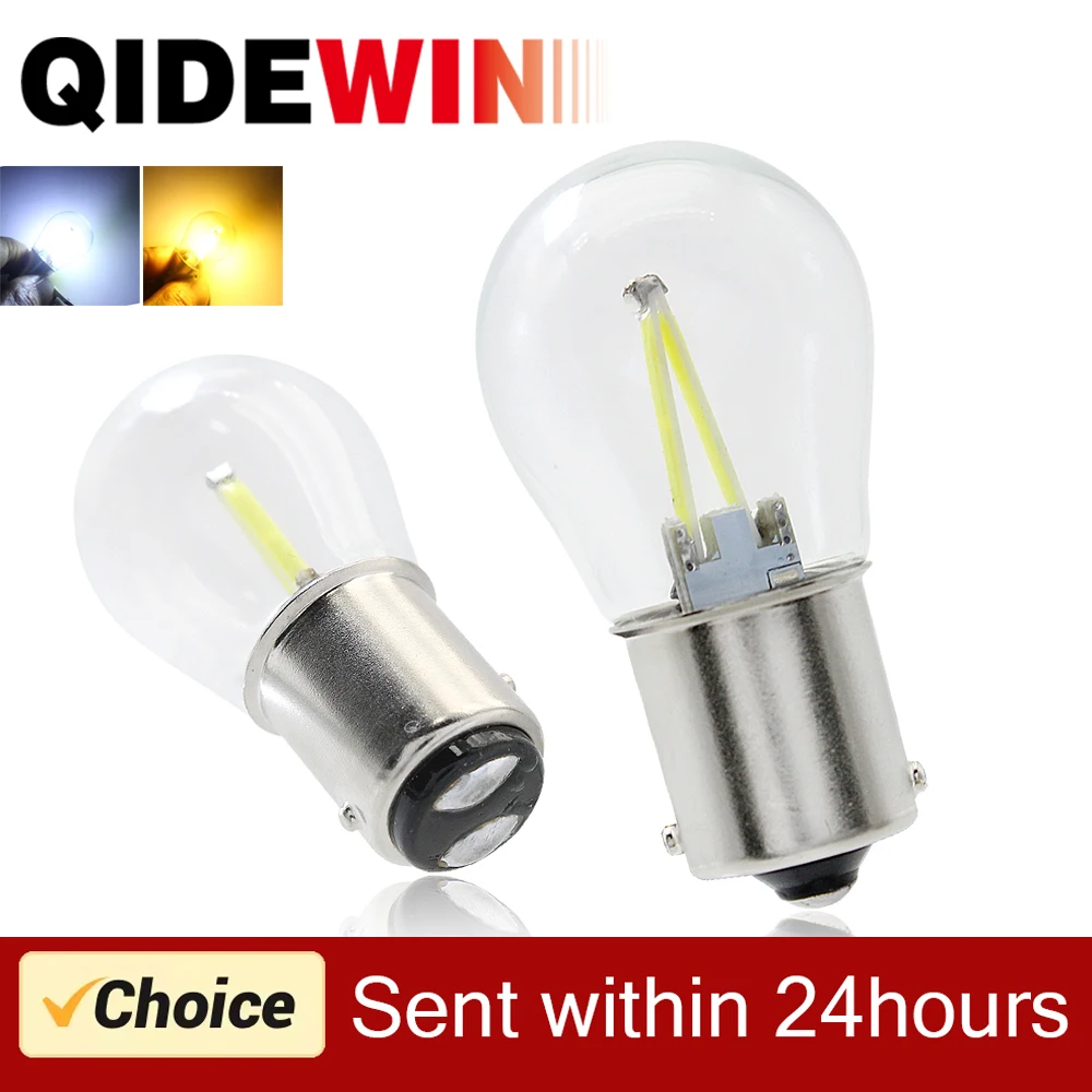 4Pcs P21W LED Bulb Car Signal Lamp 1156 BA15S 1157 BAY15D COB Filament Auto Brake Light Reverse Bulb Turning Light DC12V