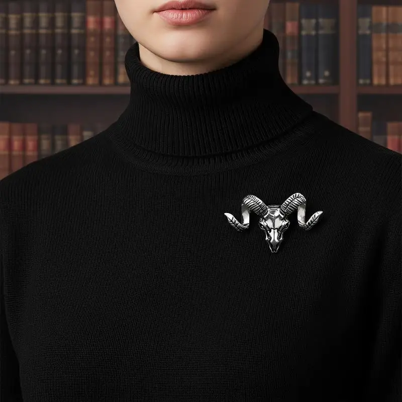 Retro Ram Skull Brooch Polished Alloy Metal Unique Gothic Punk Style for Party Wear Fashion Jewelry Accessory for Teens