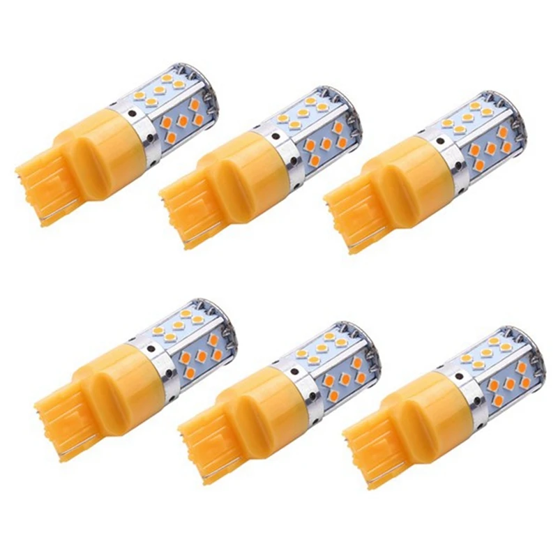 

6 шт. T20 7440 W21W светодиодная лампа 3030 35Smd Canbus светодиодная лампа для автомобильных указателей поворота янтарное освещение 12 В 24 В