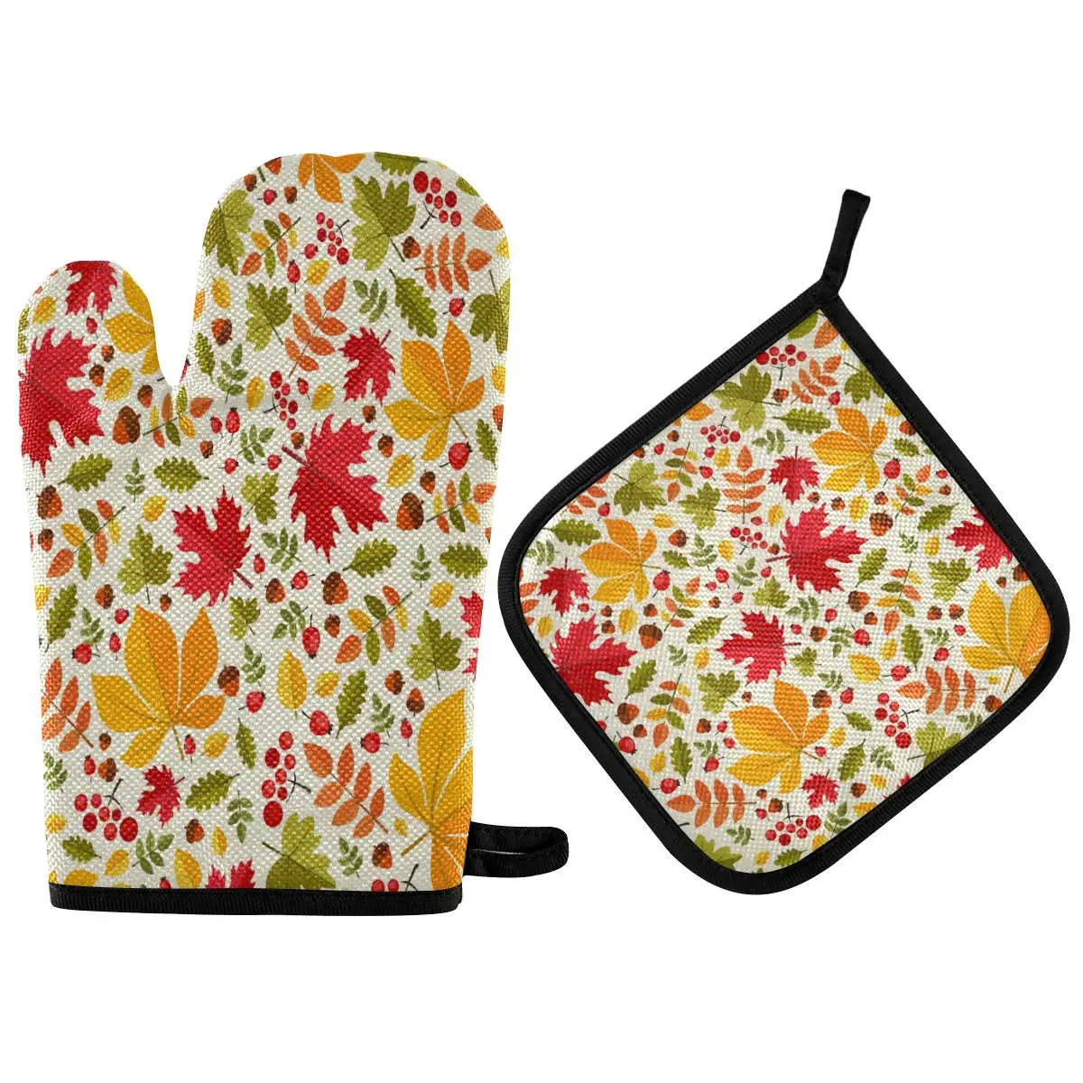 

Autumn Colorful Maple Leaves Print Oven Mitts Potholders Set Non-Slip Cooking Kitchen Gloves Washable Heat Resistant Oven Gloves