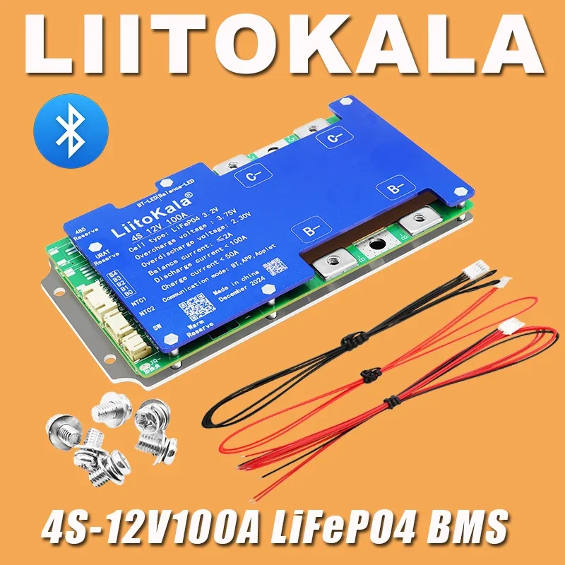 LiitoKala 4S-12V100A Smart BMS Lifepo4 4S Bluetooth Solar Inverter System LFP Energy Storage BT EV RV Built-in  