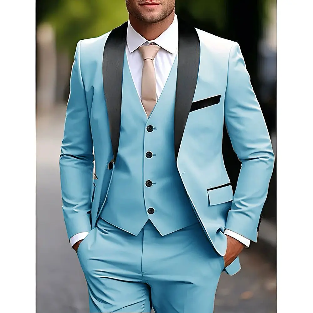 

Classic Style Slim Fit Men Suits 3 Piece Groom Tuxedos Shawl Lapel Single Breasted Blazer Vest Pants Sets Business Men Clothing