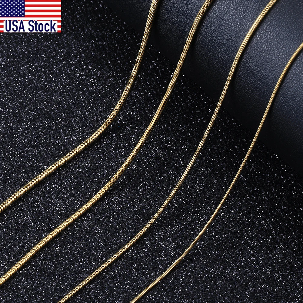 Womens Mens 0.9/1.2/1.5/2mm Round Snake Necklace Gold Color Serpentine Chain Necklace 22inch Jewelry Gifts HKNM184