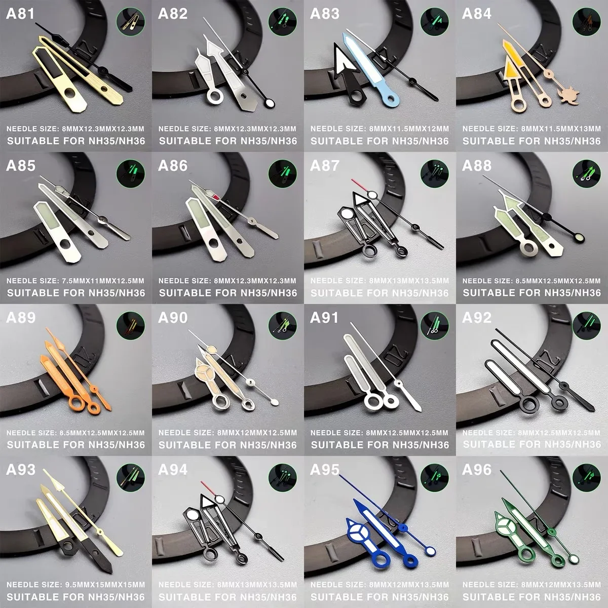 Pointeur de montre à bande d\'acier, pointeur de montre, aiguilles de montre, vert, super Shoous, adapté, haut, mouvement, Roxe, 904L, NH36, 35