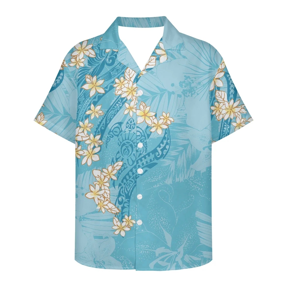 Polynesian Traditional Tribal Turtle Frangipani Print Shirts Men's Short Short Sleeve Button Up Shirt 2022 Mens Casual Outfit