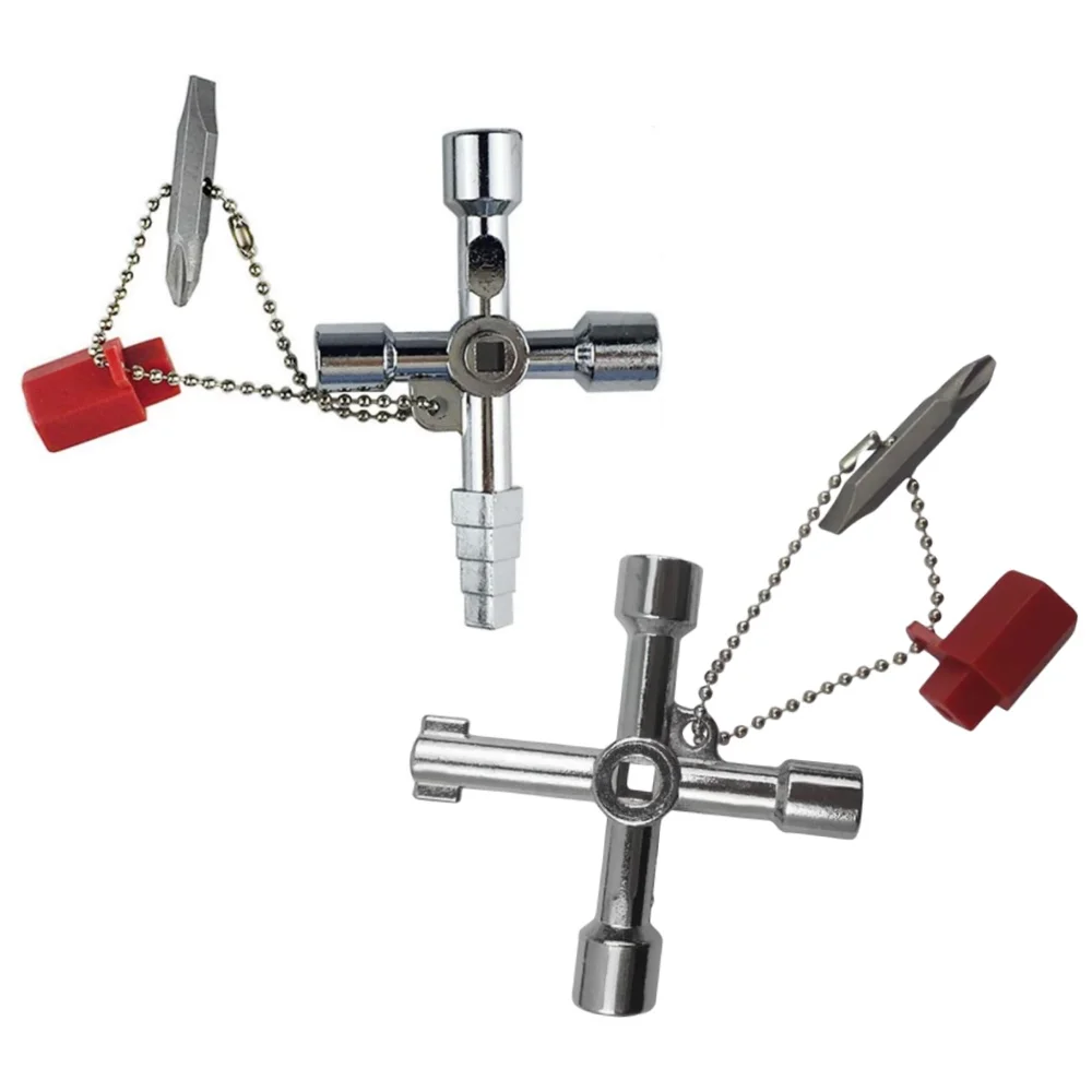 4 in 1 Silver Wrench Multifunction Cross Switch Square Key Wrench Quadrangle Screwdriver Tool Set Elevator Cabinet Hand Tools