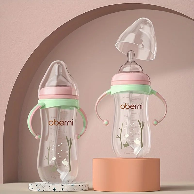 

Baby Bottle with Handle, Anti-Drop Soft Nipple Water Formula Milk Feeding Sippy Bottle for Infants Toddlers Newborn