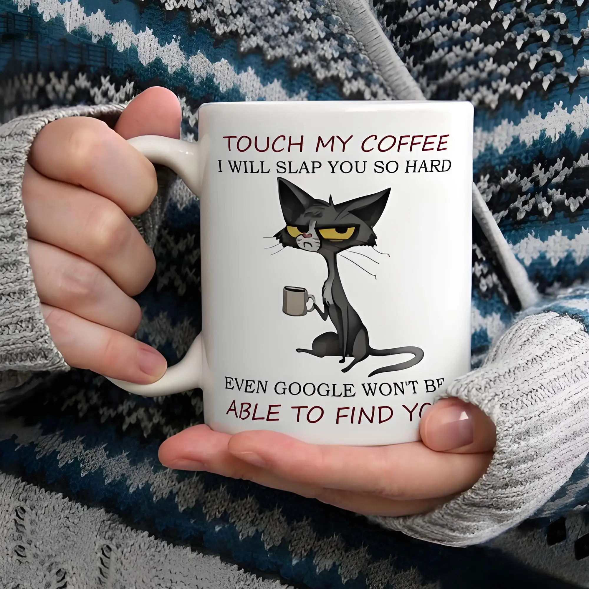 

Creative coffee mug, cat pattern print, kitchen utensils, festival gift, white 11 ounces, reusable