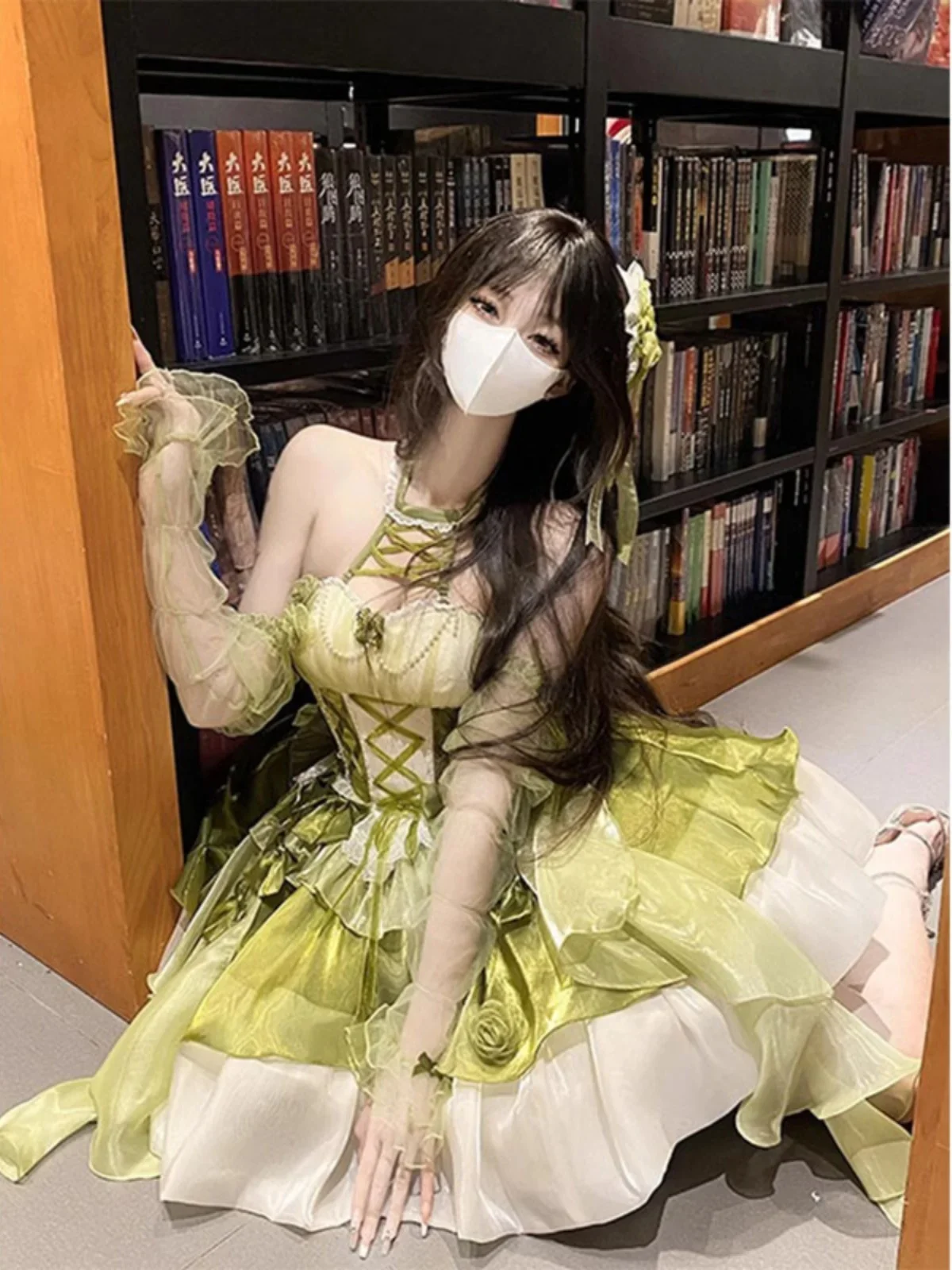 Camellia Skrit Cos Lolita Dress Pure Desire Skirt Green Skirt Hanging Neck Lolita Cos Princess Dress Beauty Style Sling Dress