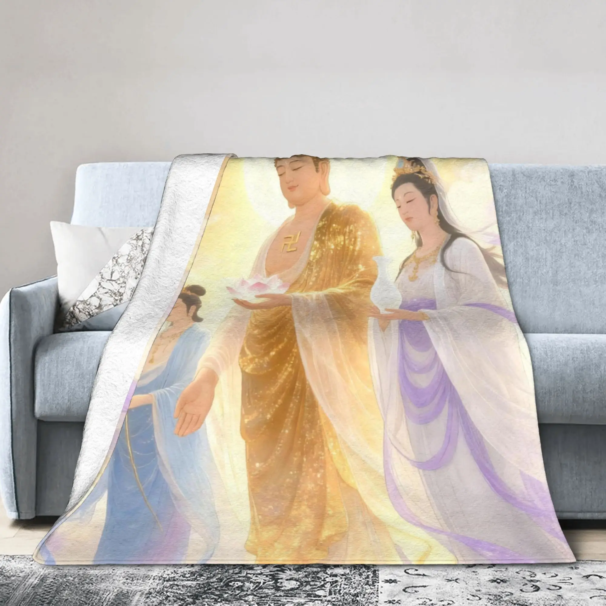 Buddha Lotus Zen Bodhisattva Blankets Fleece 2000s Emo Gothic Warm Throw Blankets for Bed Bedroom Quilt