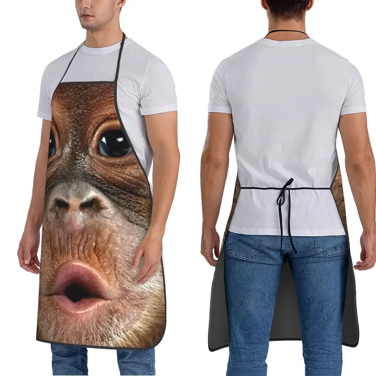 Cute Baby Orangutan Face Close‑Up Print Kitchen Apron, Funny Novelty Cooking Apron for Home BBQ Baking