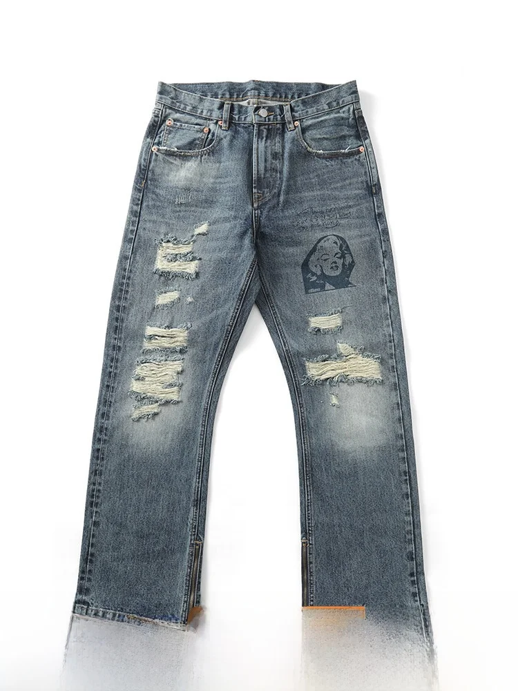 

Джинсы MBBCAR с узкой талией, 44 унции, красные, с ручной росписью, модель Marilyn, микро-клеш, молодежный тренд, хлопок