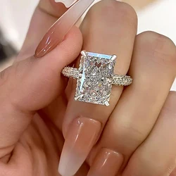 Huitan Simple and Elegant Rectangle Cut CZ Rings for Women Luxury Engagement Wedding Bridal Accessories Temperament Lady Jewelry