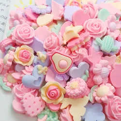 20pcs 3D Pink Mixed Shape Nail Art Resin Decorations Parts Kawaii Flower Nail Charms Accessories DIY Press on Nails Rhinestones