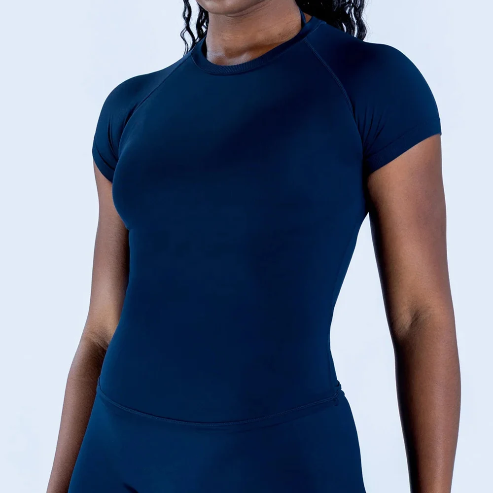 Impact Kurzarm Yoga-Top Damen Workout Gym Crop Top Slim Fit Rundhals Yoga-Shirt Nahtloses Sport-Stretchshirt
