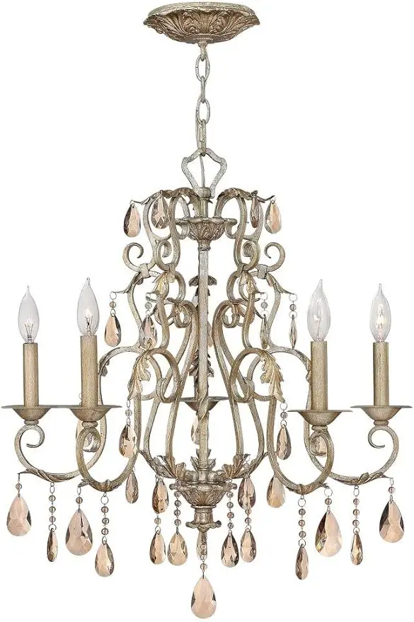 

French Country Traditional Five Light Chandelier in Silver Leaf Finish pendant lights crystal chandelier