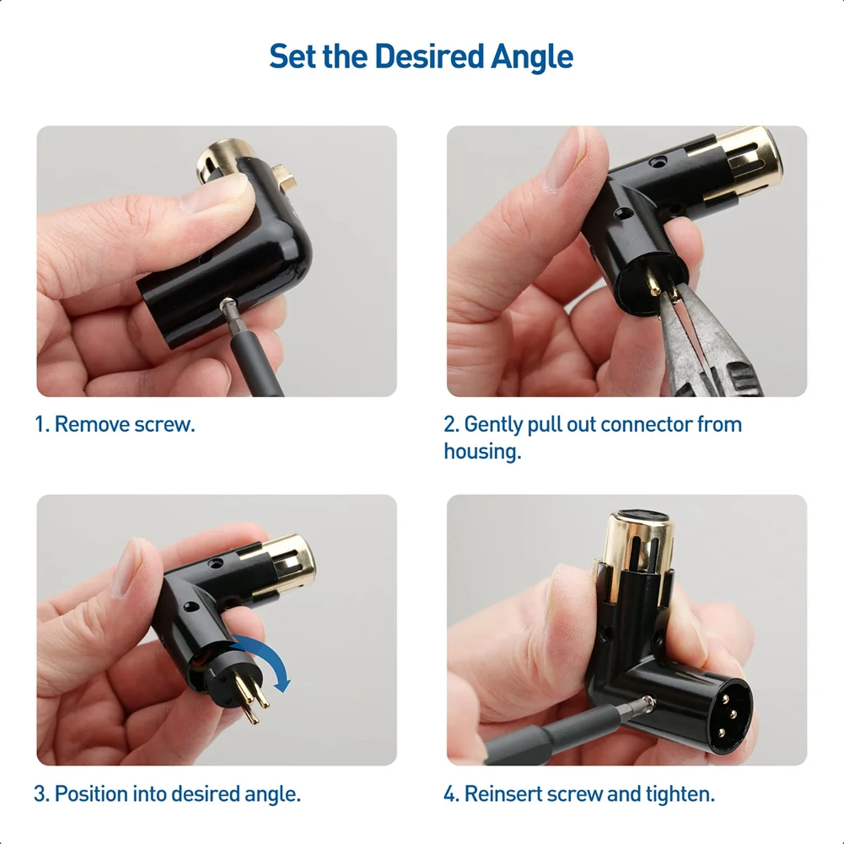 ABKM 1 Buah Adaptor Sudut XLR 3Pin Adaptor XLR Sudut Kanan Pria Ke Wanita Dapat Disesuaikan Adaptor XLR 90 Derajat