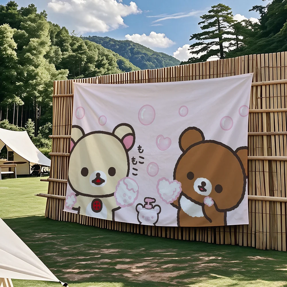 Niedliche Cartoon-Wandteppiche mit zwei Bären und R-Rilakkuma-Flagge, für Partys im Freien, Schlafzimmer, Wohnzimmer, Schlafsäle, Wanddekoration, Banner, Geschenke – Detail 9