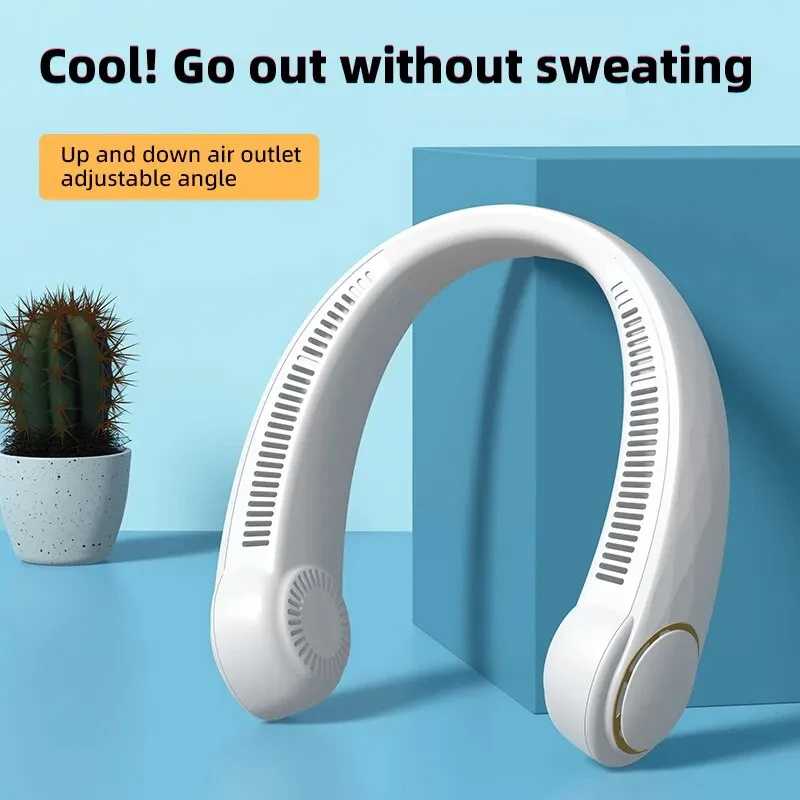 2000mAh Portable Outdoor Small Fan USB Charging No Leaf Hanging Neck Fan 3 Speed adjustable Wireless Bladeless neck Fan