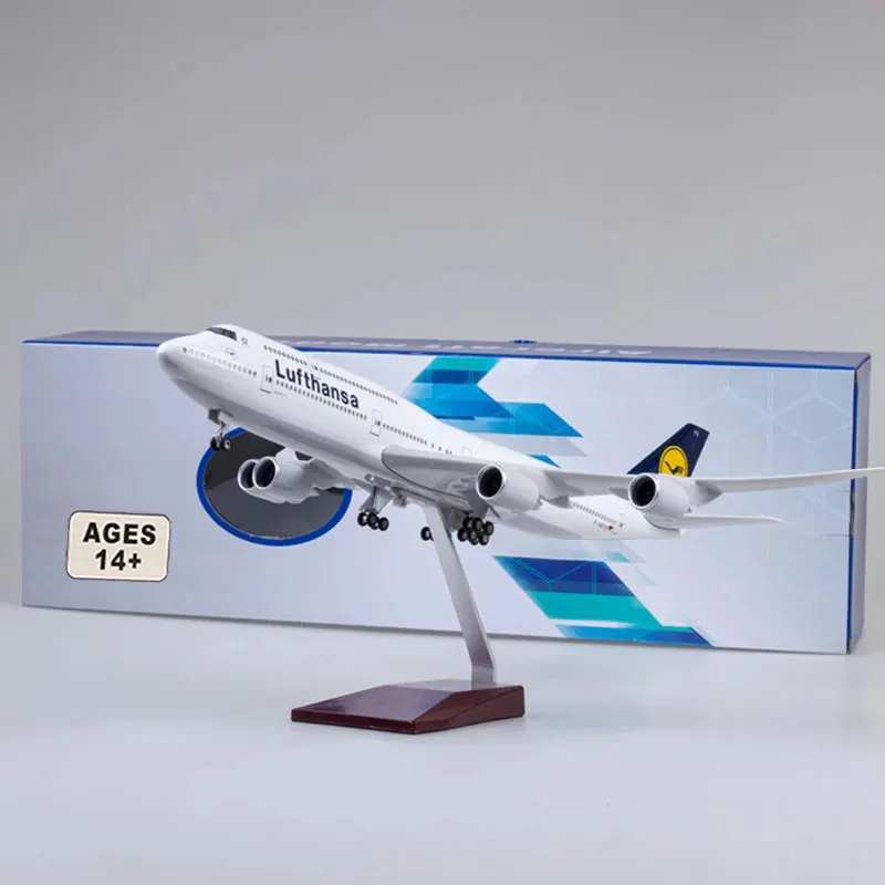 B747 Lufthansa Airplane Model 47cm Plane Model W Light and Wheel Landing Gear for Collection Display or Gift