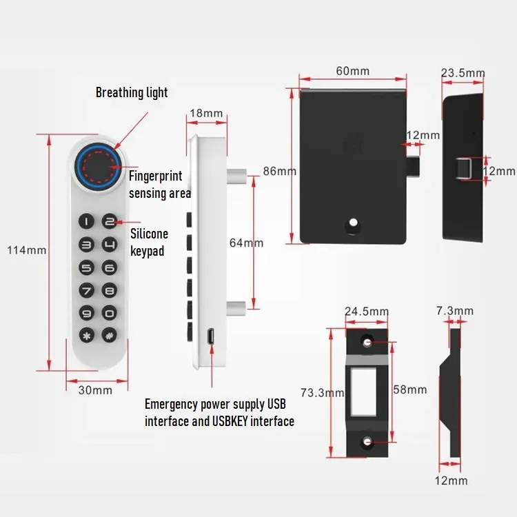 Smart Drawer Lock Keyless Fingerprint Lock Digital Electrical Locks for Sauna Gym Office Cabinet Locker Password Cabinet Lock