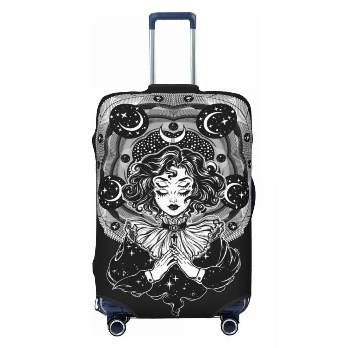 Girl Portrait With Four Eyes Suitcase Cover Sacred Space Circle Business Vacation Elastic Luggage Accesories Protector