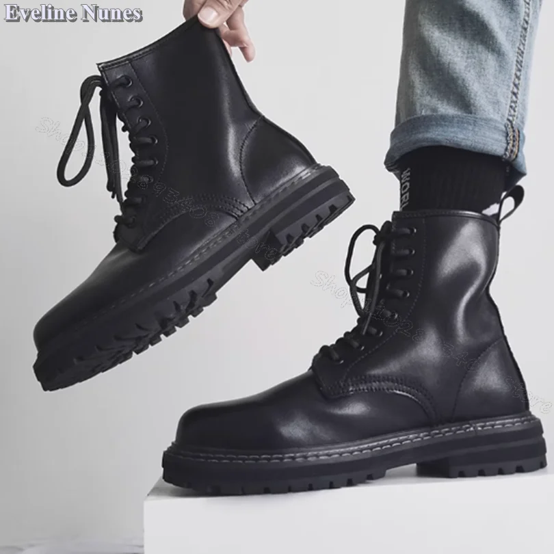 

Black Soft Leather Men Boots Lace up Comfortable Men Shoes Autumn Solid Party Casual Men Boots Big Size 37-46 Zapatillas Mujer