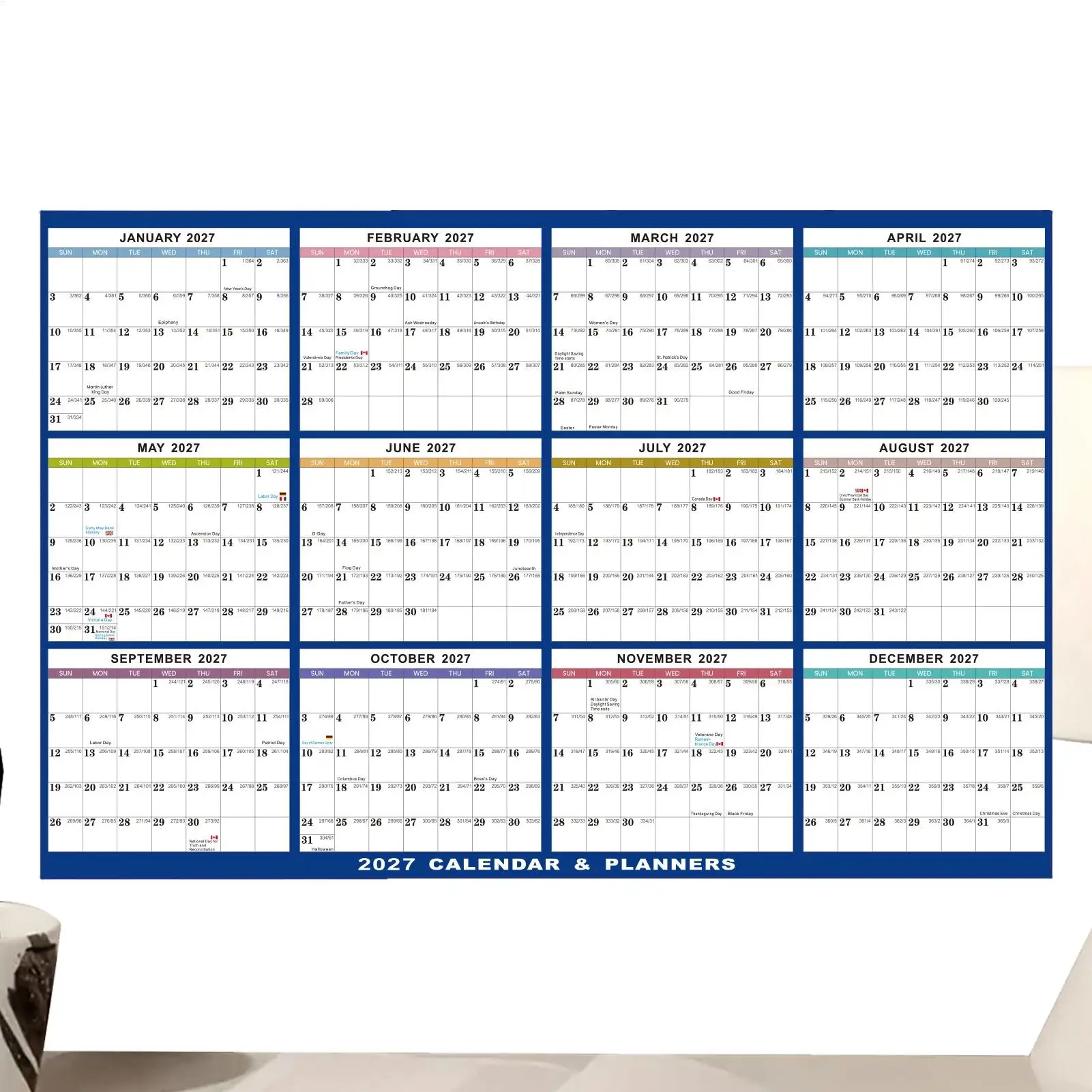 Waterproof 2027 Wall Calendar Erasable Thick Paper Large Monthly Planner Durable January-December Calendar Wall for Home Office