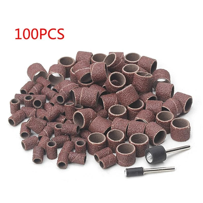 

31GJ 100 Pcs and 1/4" Sanding Band Sleeves Drum Sandpaper Rubber 2 Mandrels