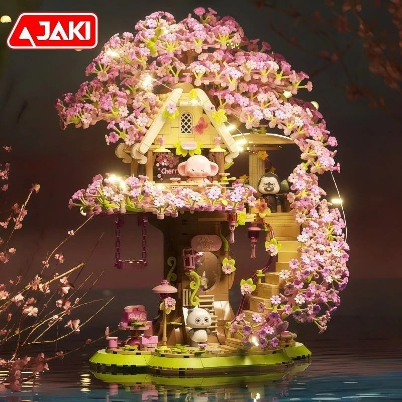 JAKI Sakura Baumhaus Spieluhr Zusammenbau Bausteine Anime Modell Desktop Sammeln Ornamente Kinder Urlaub Geschenke