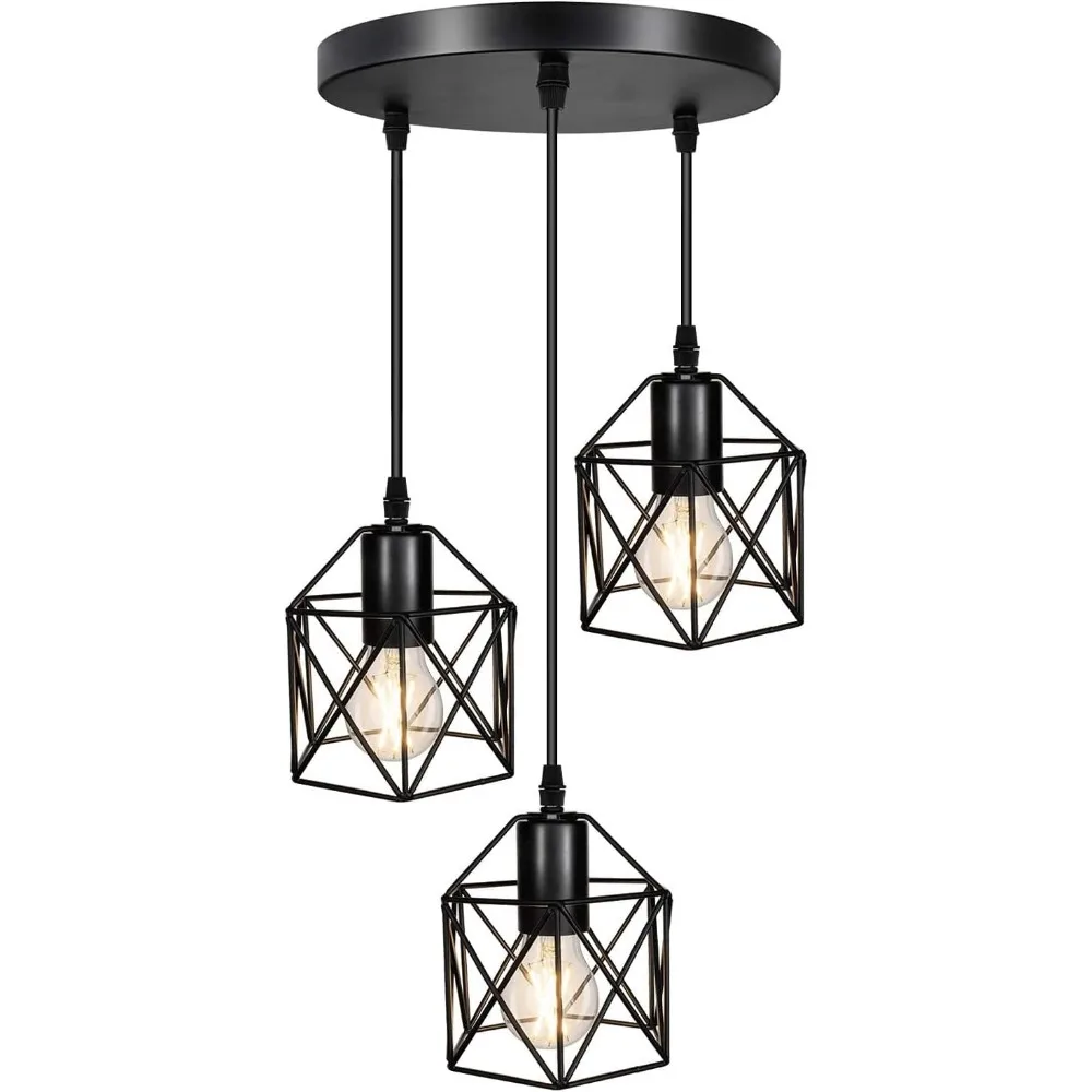 JOYINLED Vintage 3-Licht Pendelleuchte Industrielle Deckenbeleuchtung E27 Schwarze Hängelampe für Esszimmer Flur E27 – Detail 1
