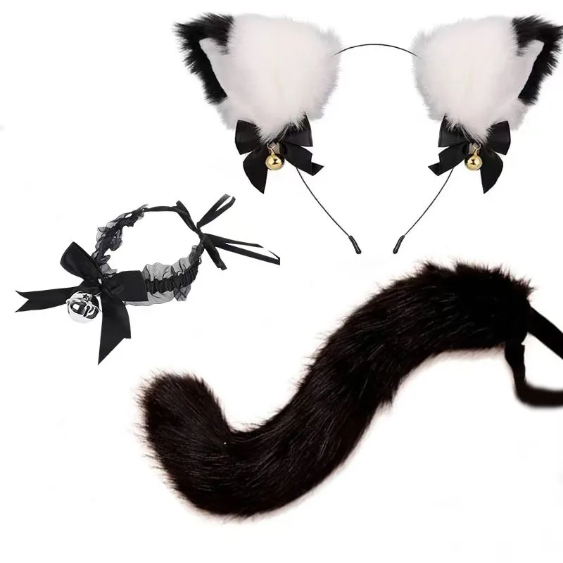 Handgefertigte Katzenohren-Glocken-Stirnband- und Schwanz-Accessoire-Sets, schwarz, pelzig, für Halloween, Cosplay, Party, Tanz, Performance, Bekleidung, Kostüm-Requisiten – Detail 15
