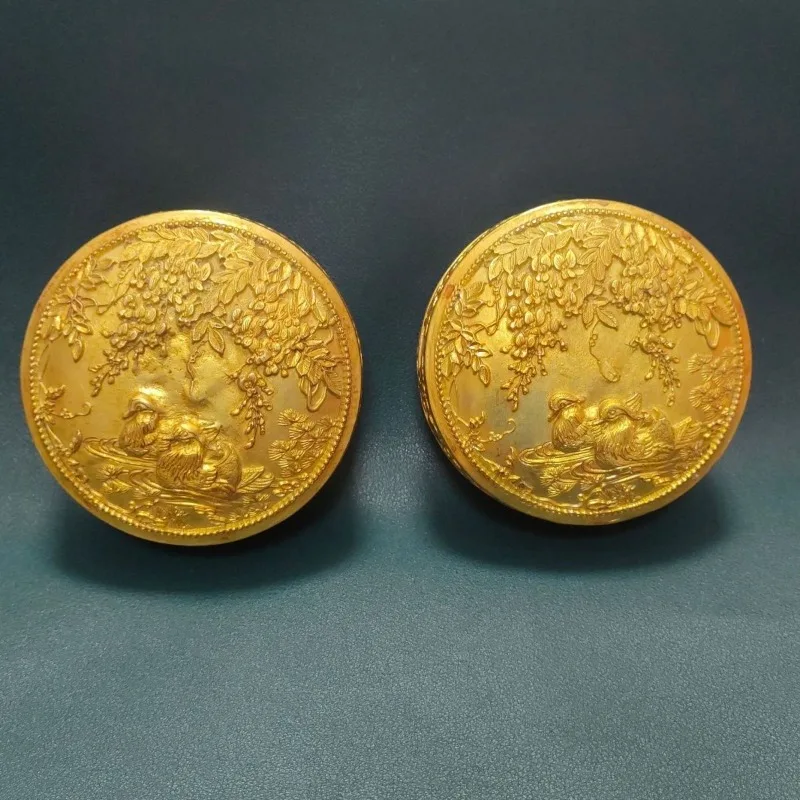 Copper gilt mandarin duck powder box, jewelry box, storage box, a pair of 8 cm long and 3.5 cm high, a set